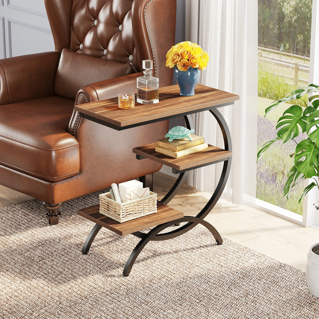 Tribesigns C-Shaped End Table, Industrial 3-Tier Small Table