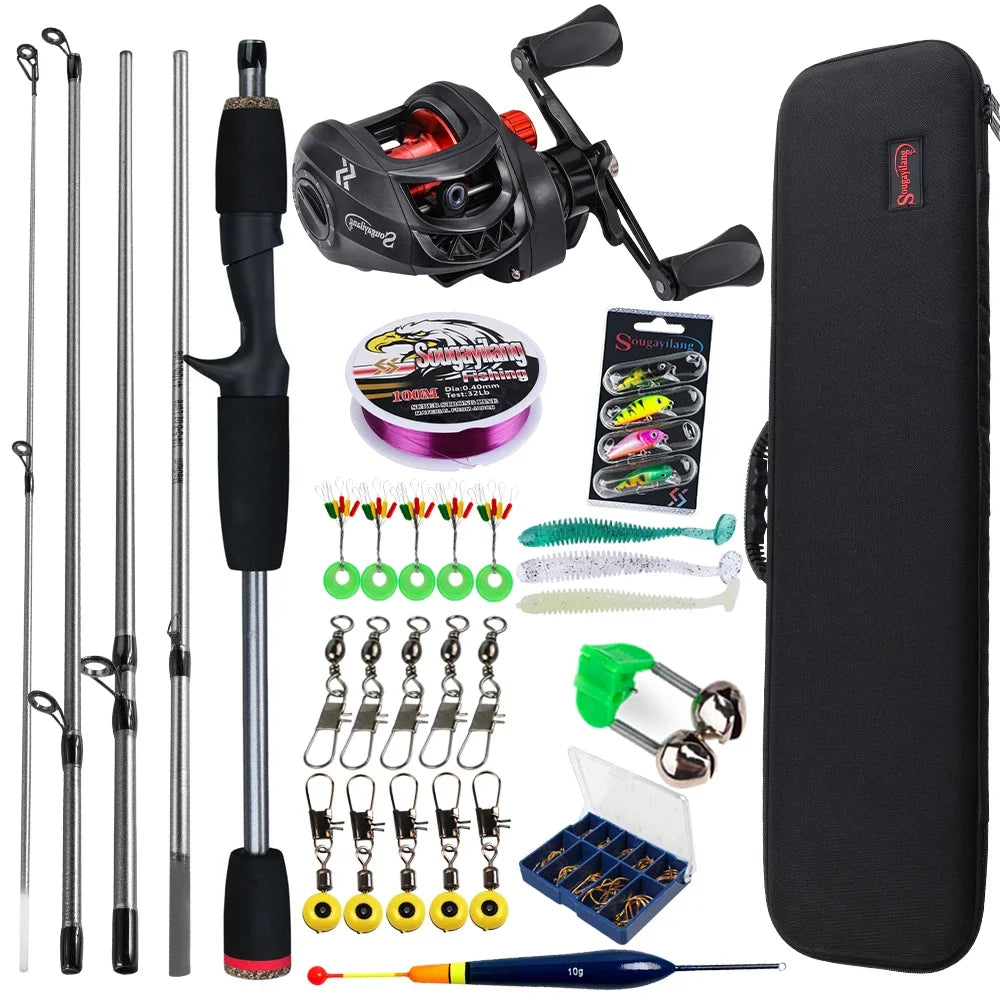 Sougayilang Baitcasting Fishing Rod and Reel Combo, 5Section Fishing Rod and 7.2:1 Gear Ratio Reel Full Kit