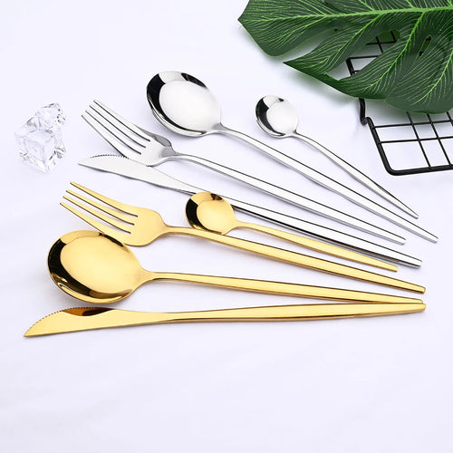12pcs Black Gold Dinnerware Set Stainless Steel Tableware Knife Fork Coffee Spoon Teaspoons Cutlery Set Party Kitchen Flatware