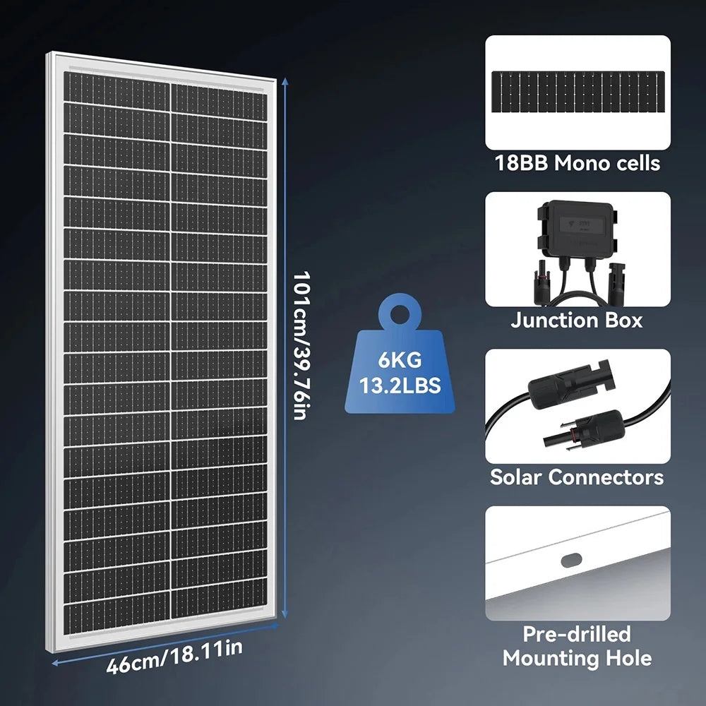 RVPOZWER 400W/200W/100W Rigid Solar Panels, 18BB N-Type Mono Cells