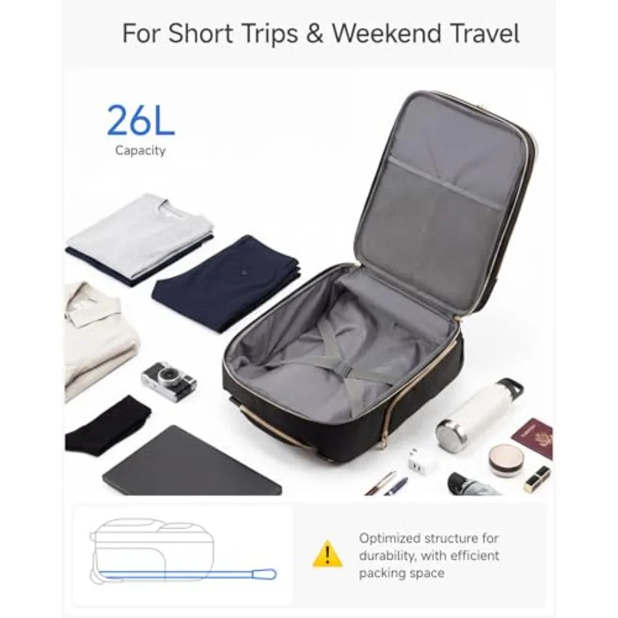 Underseat Carry On Luggage with Wheels, UDK Stylish Lightweight Under Seat Luggage, Soft Sided Personal Item Suitcase for Short