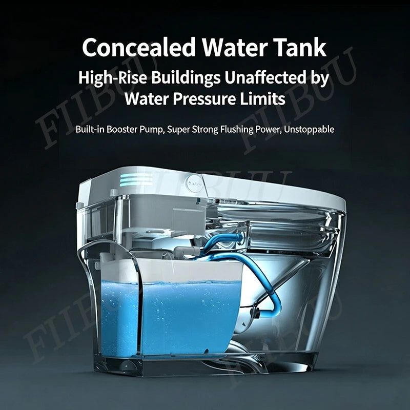 Luxury Smart Toilet Built In Water Tank Toilet Heated Seat Elongated Toilet Blackout Food flush Night Light Built-in Bidet Seat