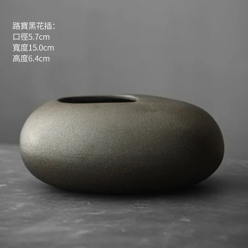 Japanese Style Terracotta Vase Imitation Stone Abstract Flower Arranger