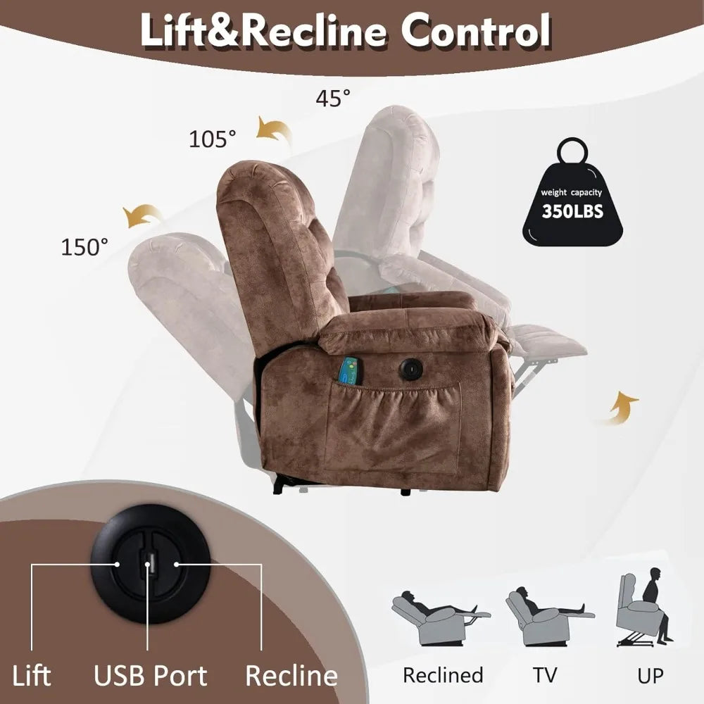 Large Power Lift Recliner Chairs with Massage and Heat for Elderly,