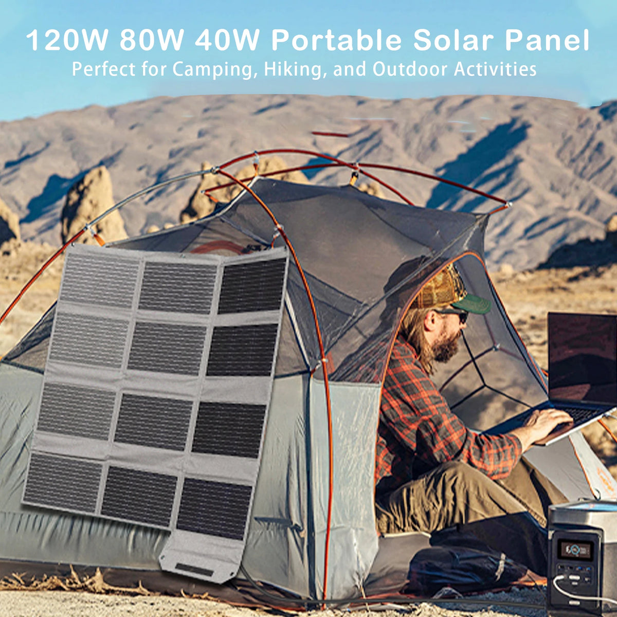 MHPOWOS 120W 80W 40W Portable Solar Panel, High Efficiency Foldable Solar Charger,