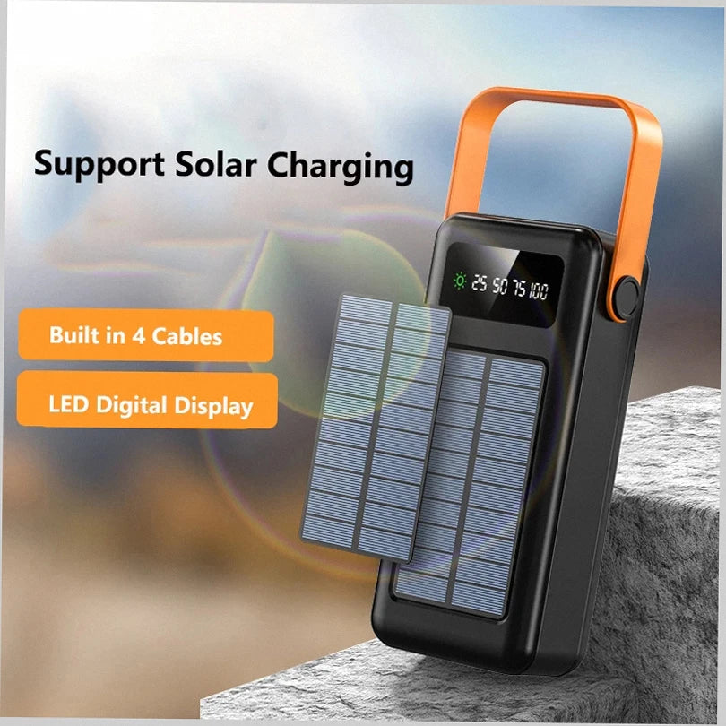 200000mAh Solar Panel Power Bank Fast charging Power Station with Four Wire External Battery Pack with Flashlight For Outdoors
