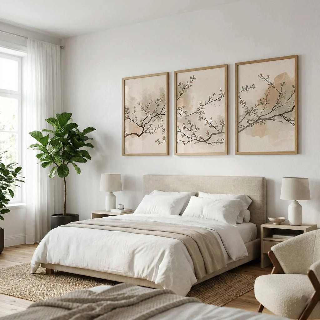 Japandi Triptych Wall Art, Minimalist Japanese Scandinavian Decor