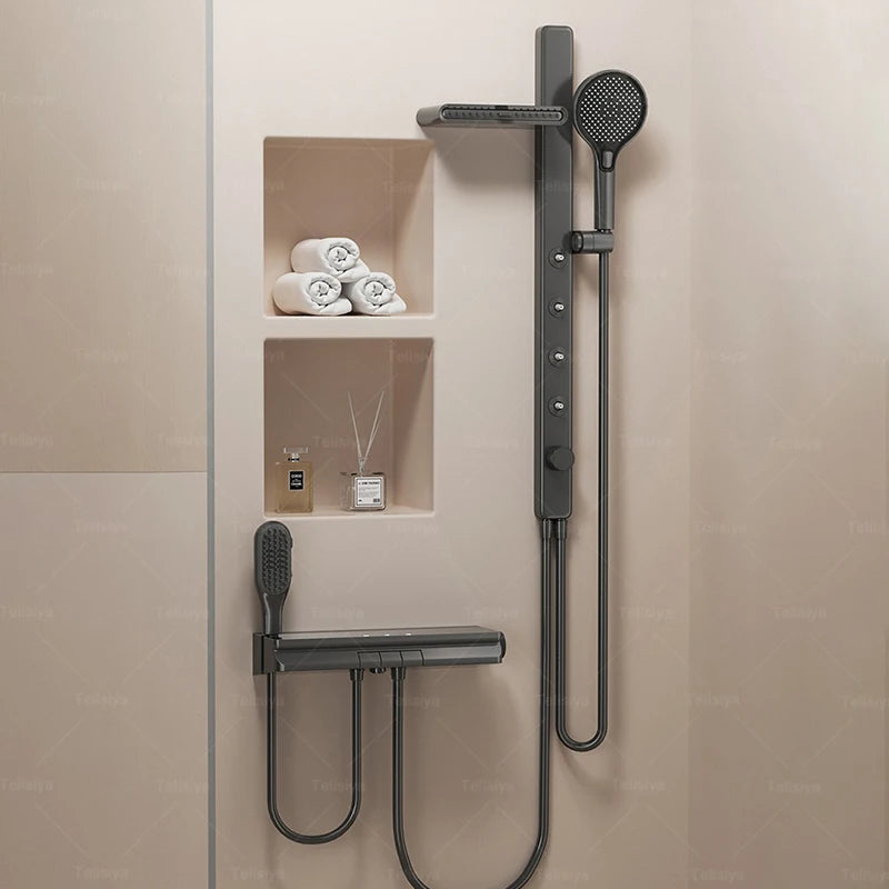 Gun Grey Bathroom Shower System Set Multifunction Shoulder Waist Spouts Split Shower Household Simplicity Pressurized Shower Set