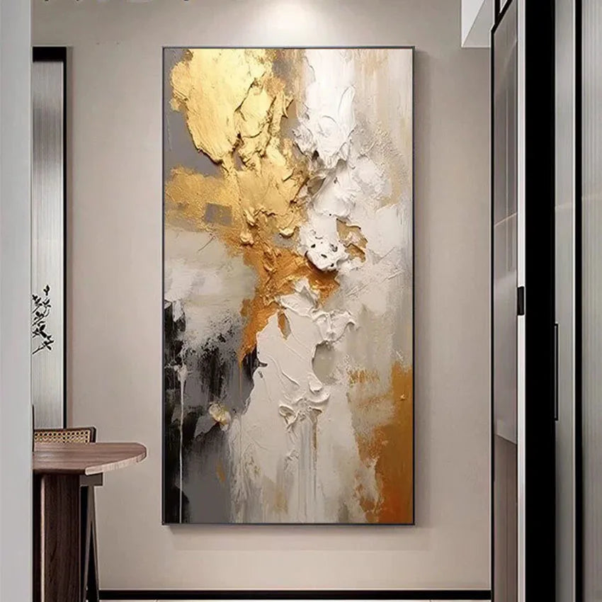 Gold Foil Design Canvas Art, Hand painted Textured Oil Painting