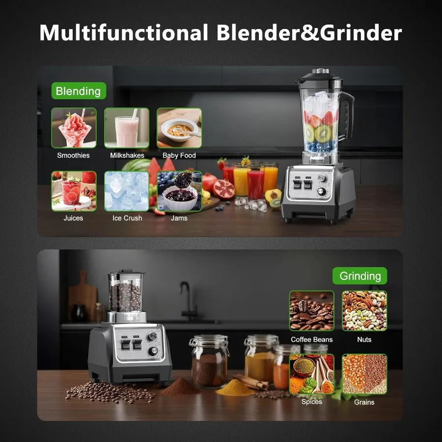 1800W High-Speed Blender for Smoothies with 70oz Pitcher 20oz Grinder 28000 RPM Ice Crushing Kitchen Blender in Stainless Steel