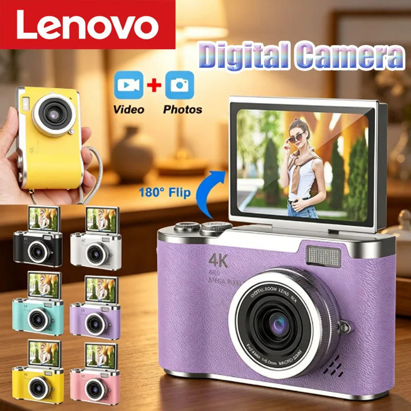 Lenovo 8X Digital Zoom Student Digital Camera, 48MP Portable Digital Photography Camera, 180° Flip Screen Selfie Camera