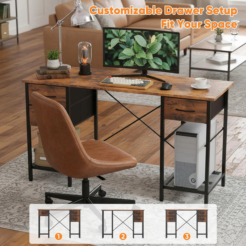 JHK Computer Desk 55 Inch with 4 Drawers