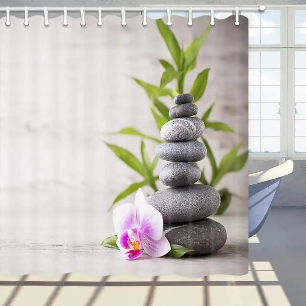 Green Bamboo Zen Shower Curtains Set