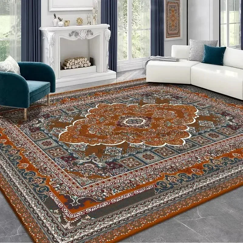 Persian Deluxe Ethnic Style Carpet for Living Room Blue Home Decor Bedroom Tea Table Rug Washable Short Plush Lounge Floor Mats