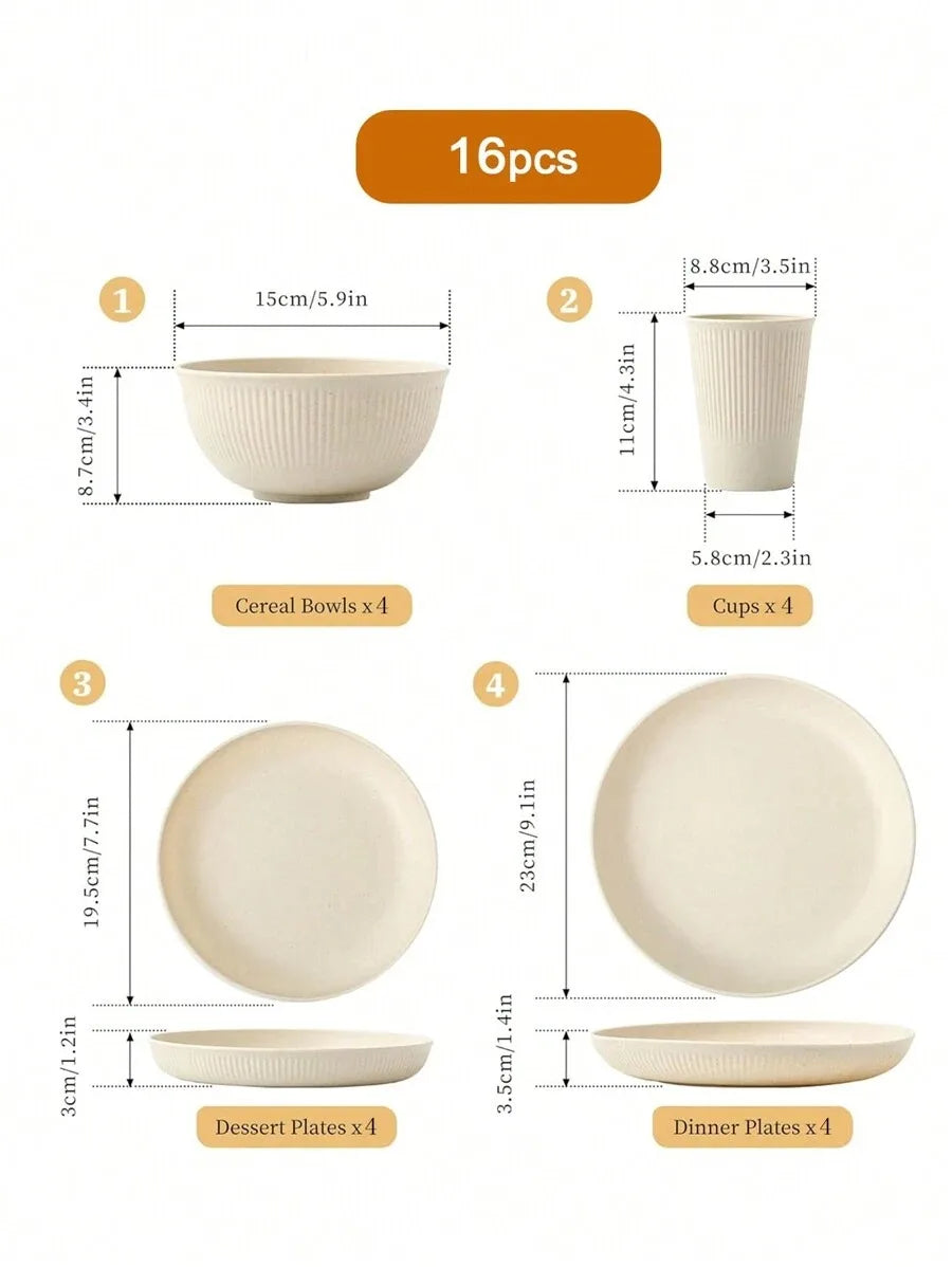4/16/24pcs Plastic Dinnerware Set, Beige