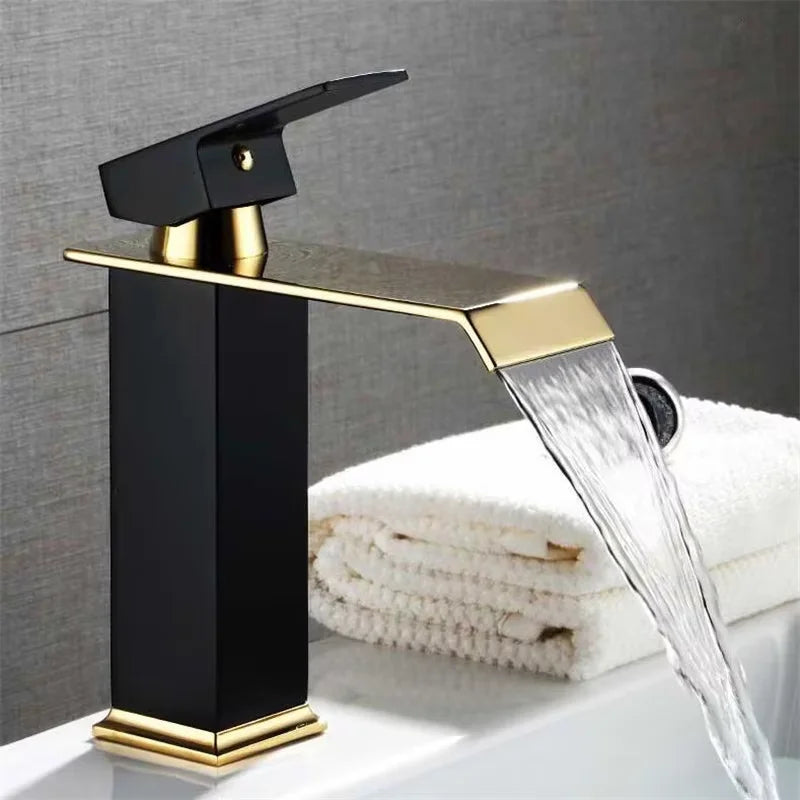 Brass Gold and Black Waterfall Bathroom Faucet
