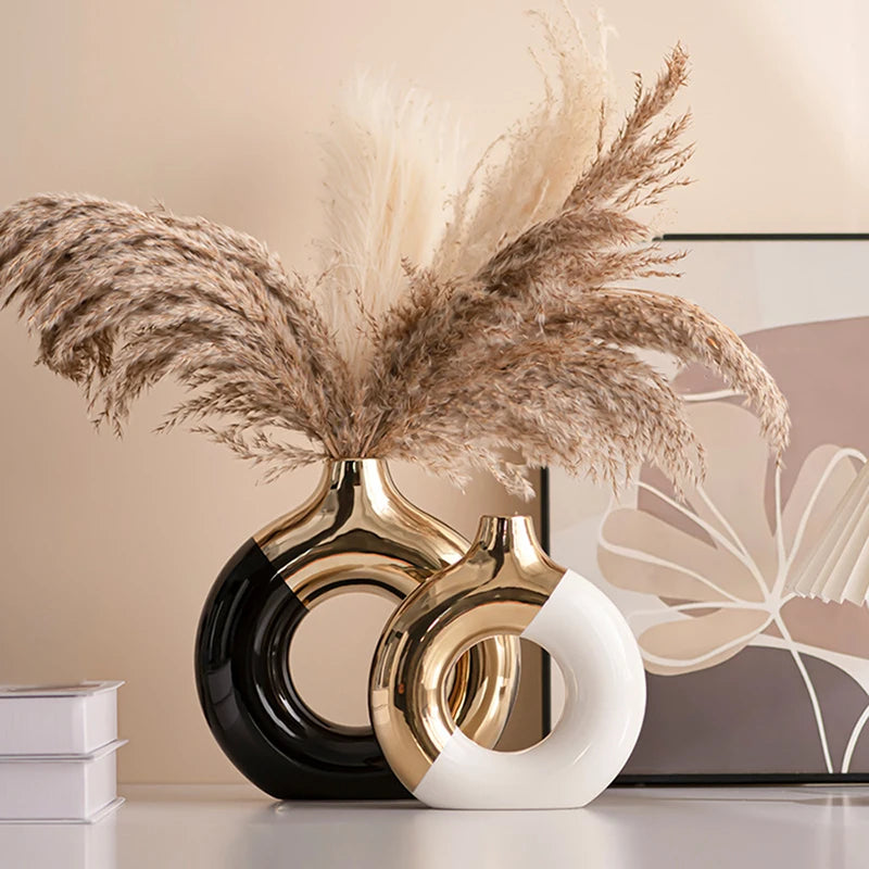 Ceramic Flower Vases For Living Room Luxury Nordic Plant Pot,Dinning Table Hotel Home Decoration,Wedding Festival Artwork Golden