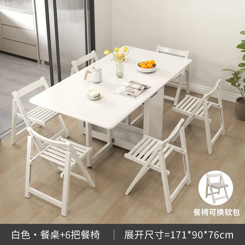 Folding Dining Table Set 6 Chairs, Luxury Modern Space Savers