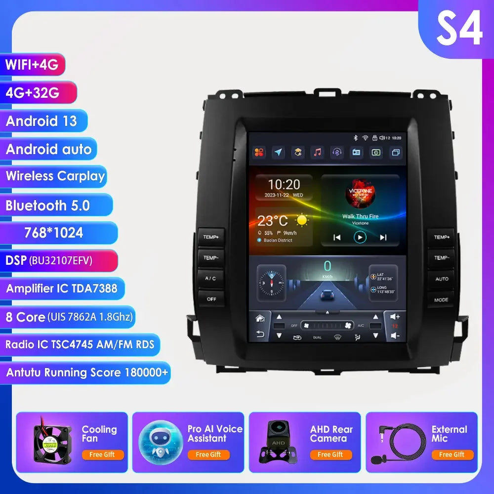 9.7"Carplay Android 13 Auto Car radio For Toyota Land Cruiser Prado 120 2002 - 2009 Lexus GX47 GPS Stereo 2din Multimedia player