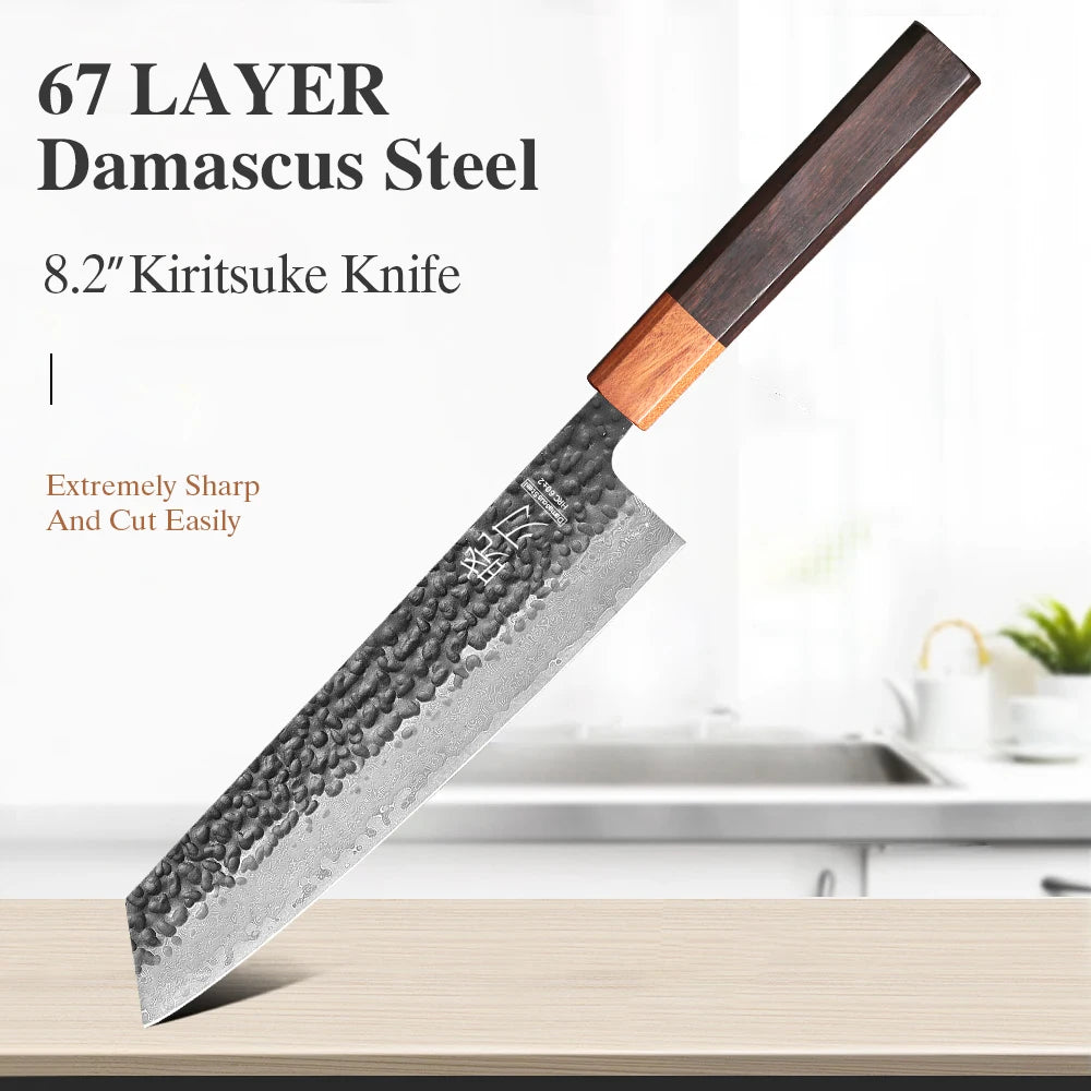 1PC-3PCS Professional Kitchen Knives Set Japanese Handmade 67 Layer Damascus Steel Kiritsuke Chef Knife Santoku Paring Knife