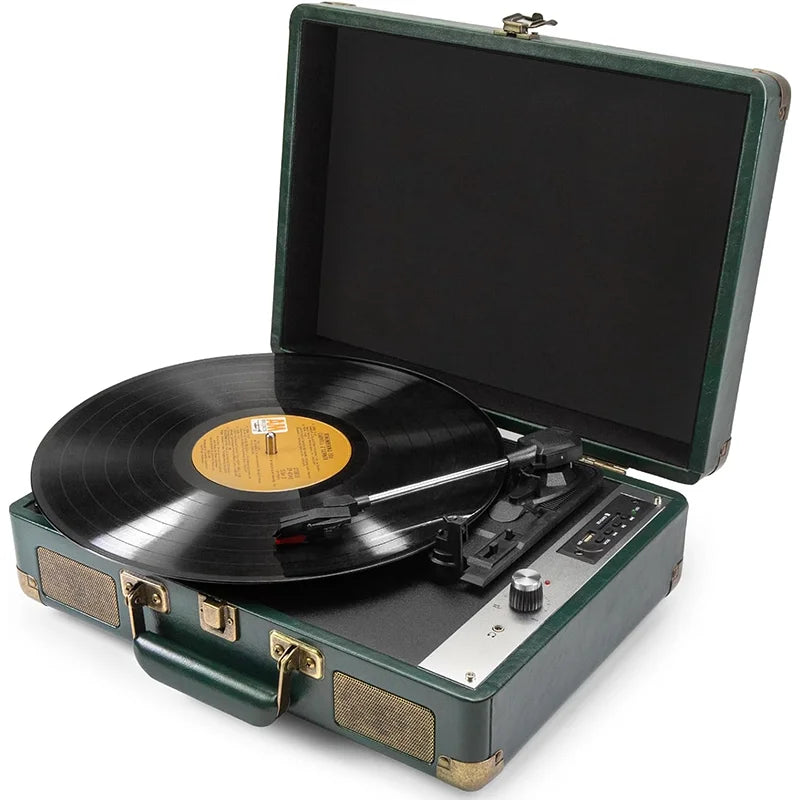 RCA Vinyl Record Player P01，3-Speed Bluetooth Suitcase Portable Belt-Driven Record Player with Built-in Speakers