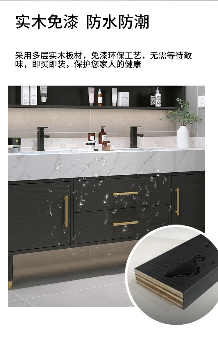 Marble Countertop  Bathroom Wood Cabinet, Smart Mirror, Vanity Unit Basin Faucet Combination