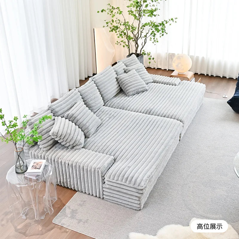 Modern Vacuum Compressed Sofa Plush Corduroy Sectional Sofa, Living Room Bedroom Recliner Lazy Combination Sofa Bed