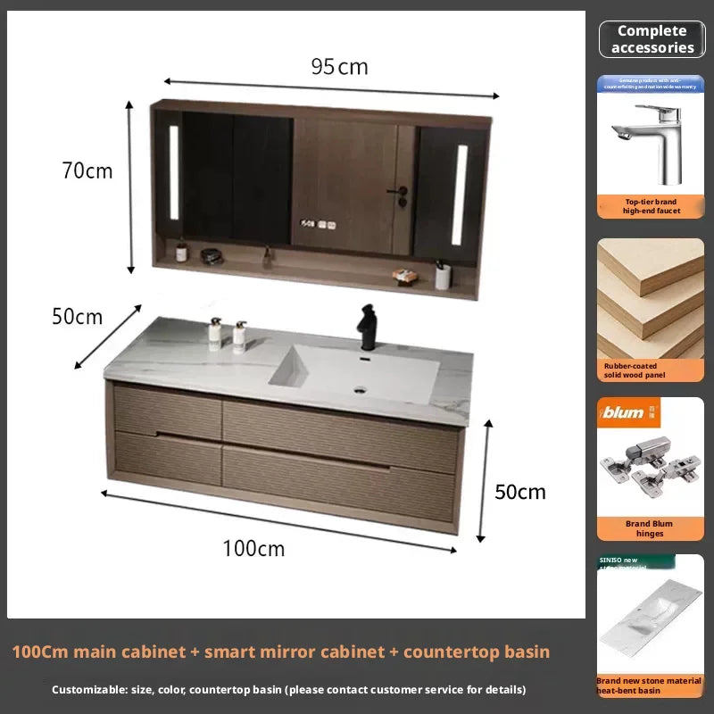 Intelligent Bathroom Vanity, Seamless Stone Slab Ceramic Basin for a Modern Streamlined Look