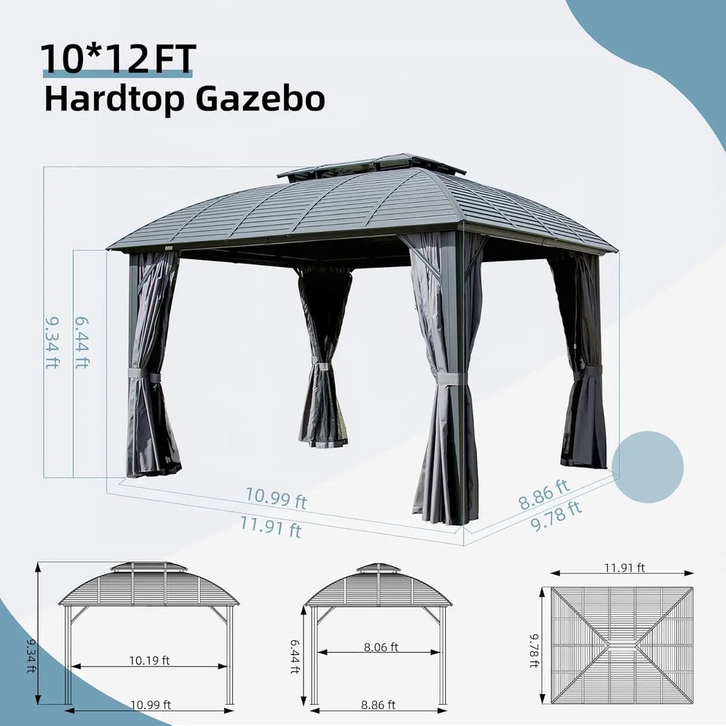 Aluminum Alloy Frame Outdoor Hard Roof Gazebo Heavy Duty Waterproof UV Resistant Anti Rust All Weather Metal Garden Gazebo