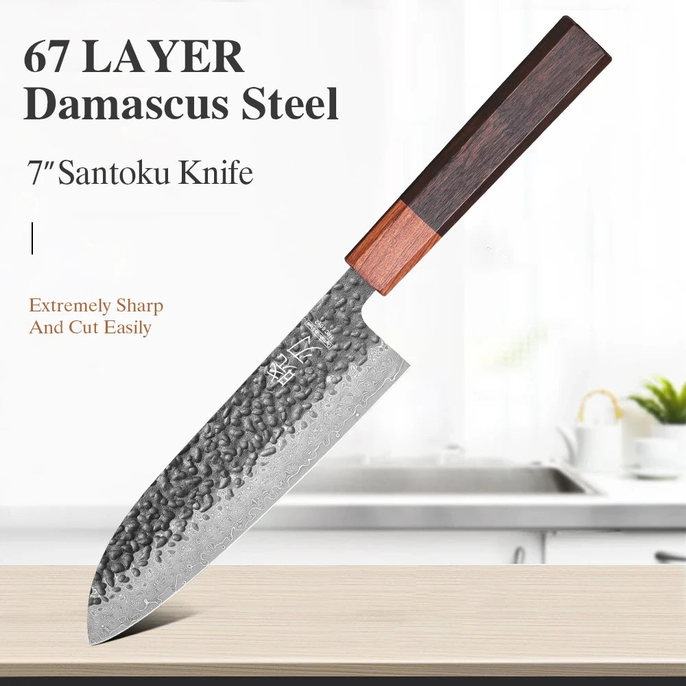 1PC-3PCS Professional Kitchen Knives Set Japanese Handmade 67 Layer Damascus Steel Kiritsuke Chef Knife Santoku Paring Knife