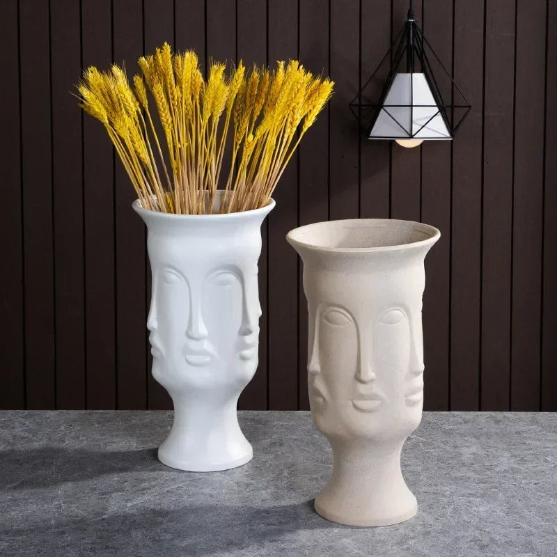 Sculptured Ceramic Human Face Art Vase