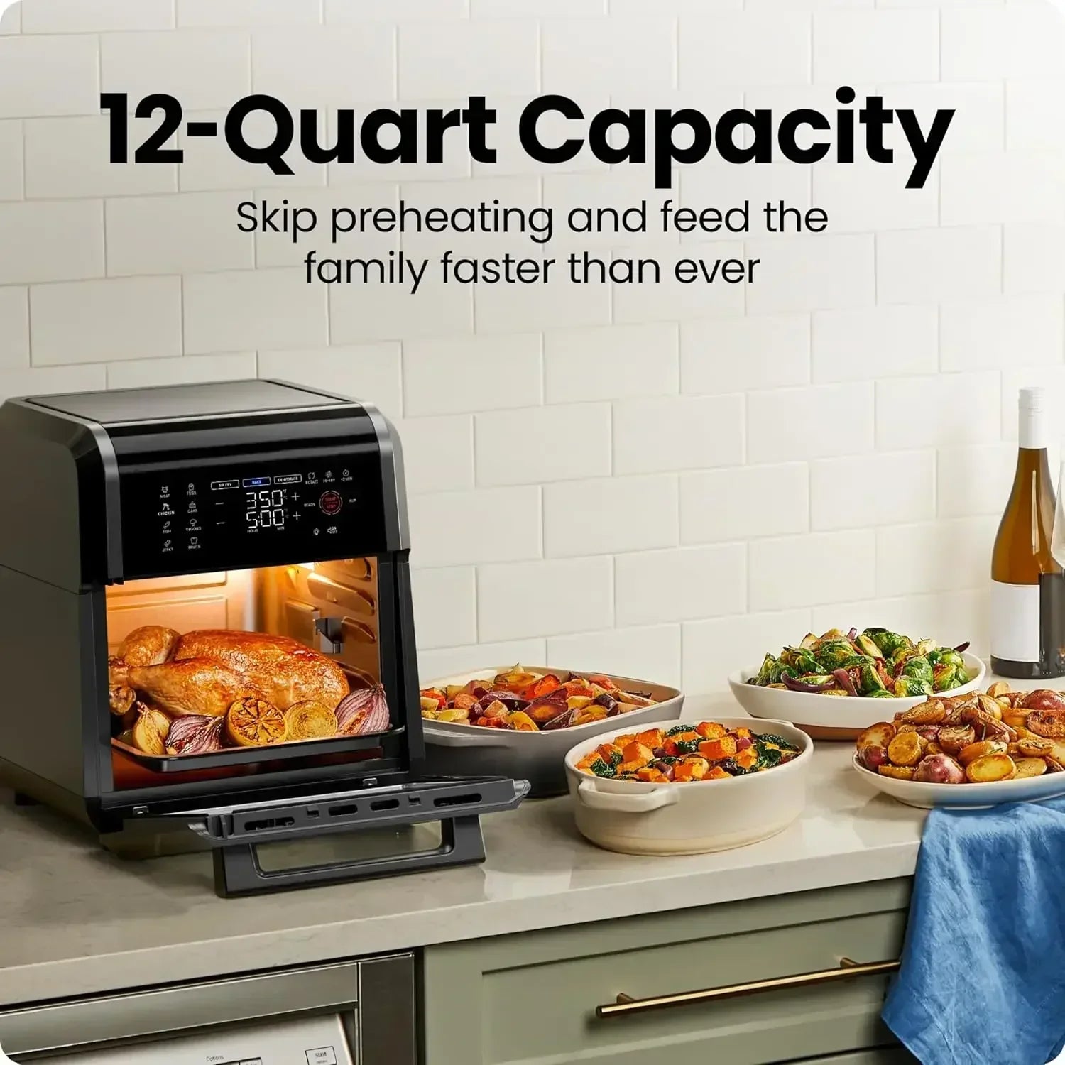 12-Quart 6-in-1 Air Fryer Oven with Digital Timer, Touchscreen, and 12 Presets