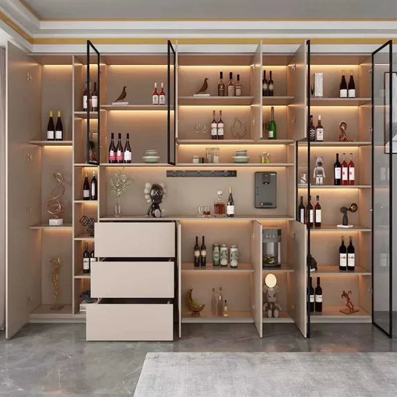 Large Modern Kitchen Pantry with Glass Doors and Drawers, Sideboard Buffet