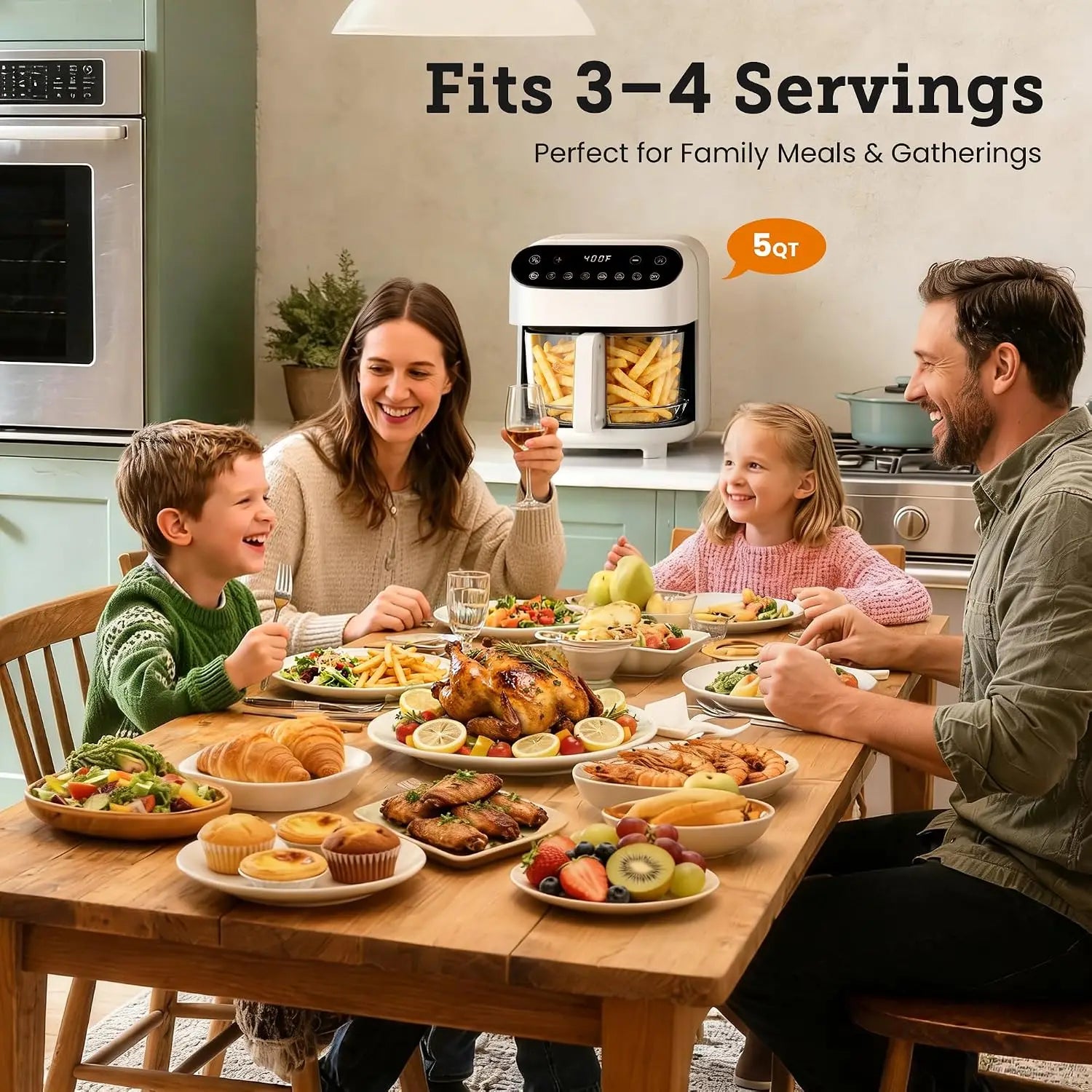 5QT Glass Air Fryer, Non Toxic AirFryer with Digital Touch Control | BPA-Free, 1500W, Portable, Dishwasher Safe Basket,