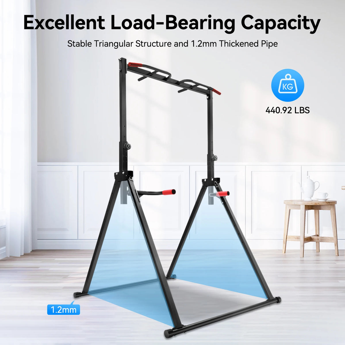Adjustable Pull Up Bar, 200kg Load Foldable Home Gym Multi-Function Training Station with Parallel Bars