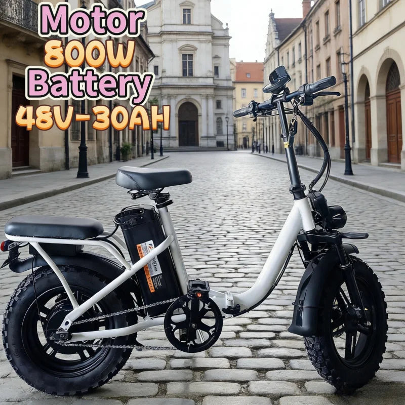 16-inch foldable leisure E-Bike, 48V30AH large capacity battery, built-in 800W high-speed motor