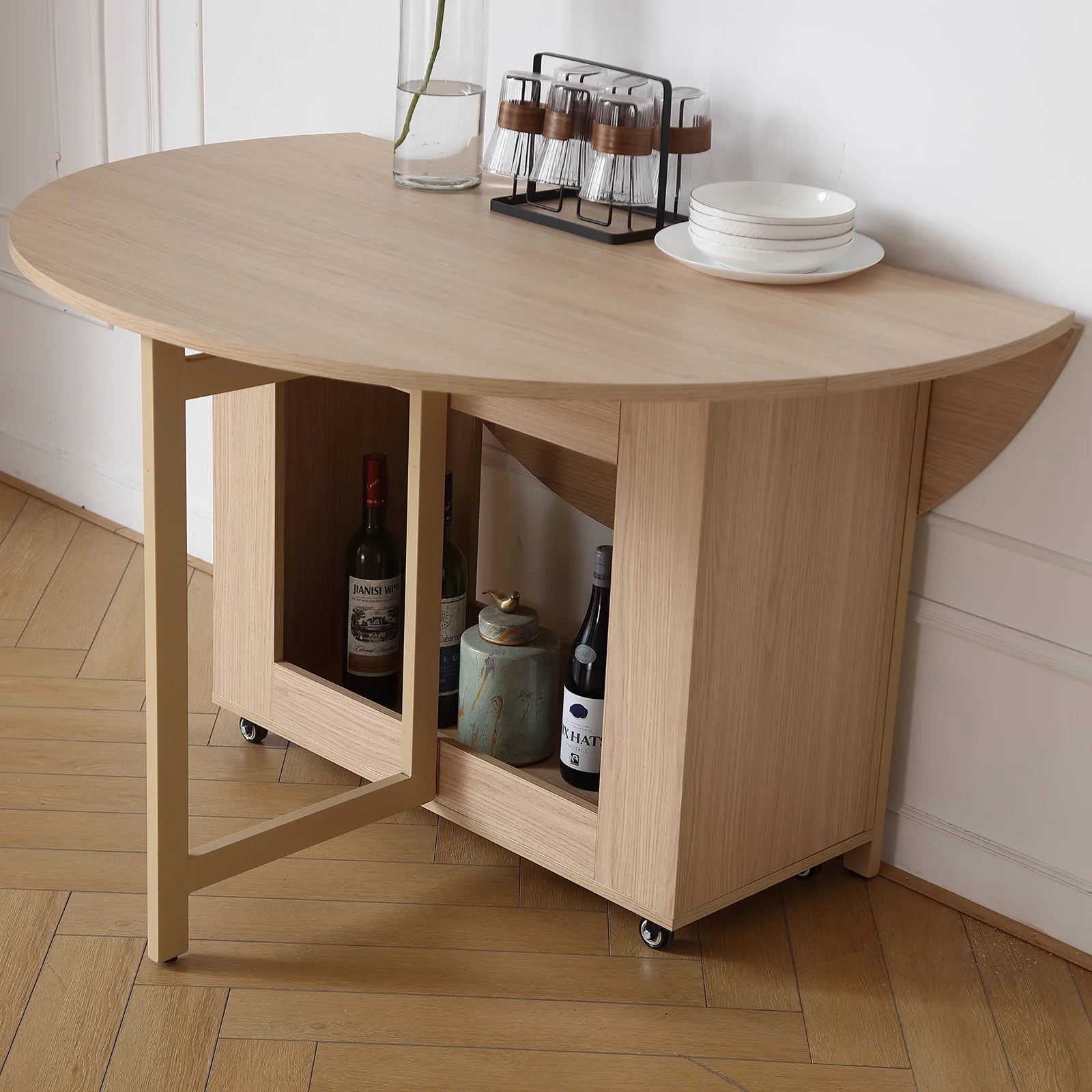 Multifunctional Round Folding Dining Table with Dining Chairs