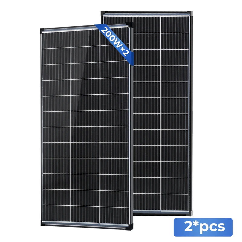 Bifacial 200W N-Type Monocrystalline Solar Panel 18V 18BB Busbar High Efficiency PV Module Dual-Sided Power Generation IP68 Waterproof Off Grid Solar Charger for Home Cabin RV Camper Camping Boat Yacht Battery Power Station O
