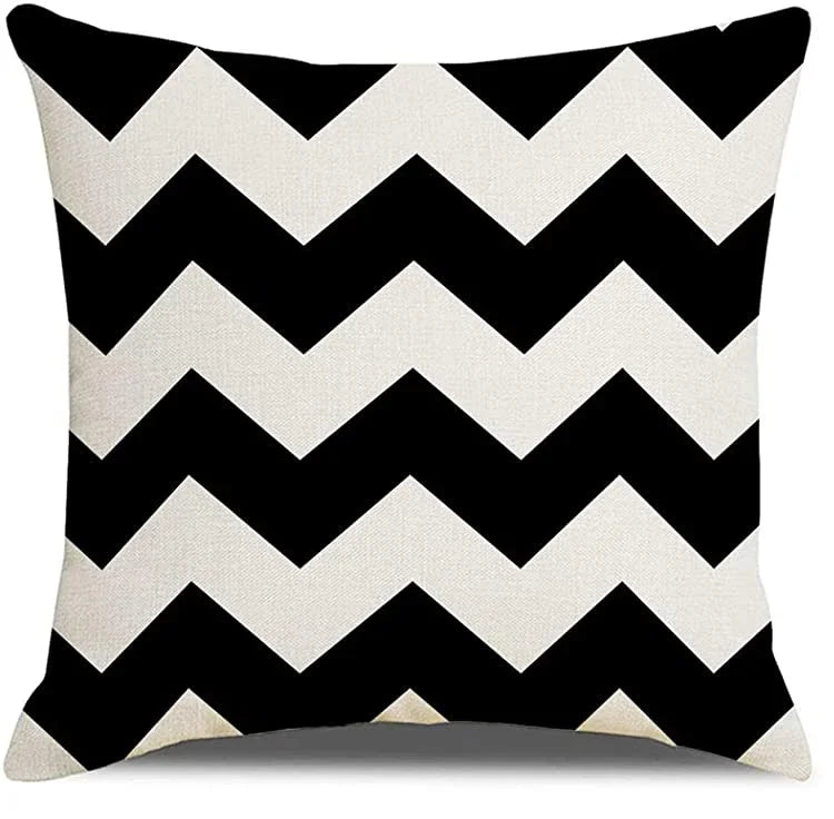 Black Geometric Linen Pillow Cover
