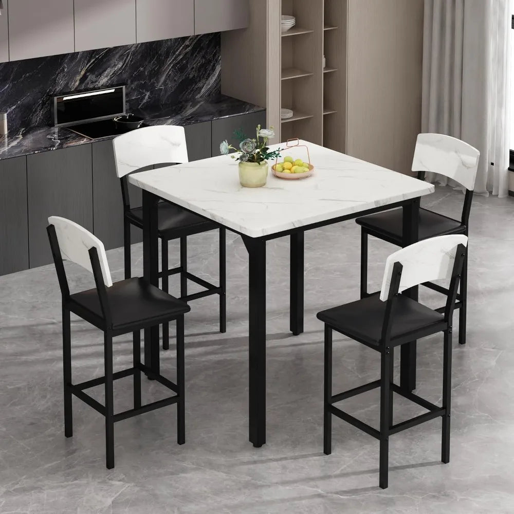 5-Piece Counter Height Dining Table Set with 4 Bar Stools,