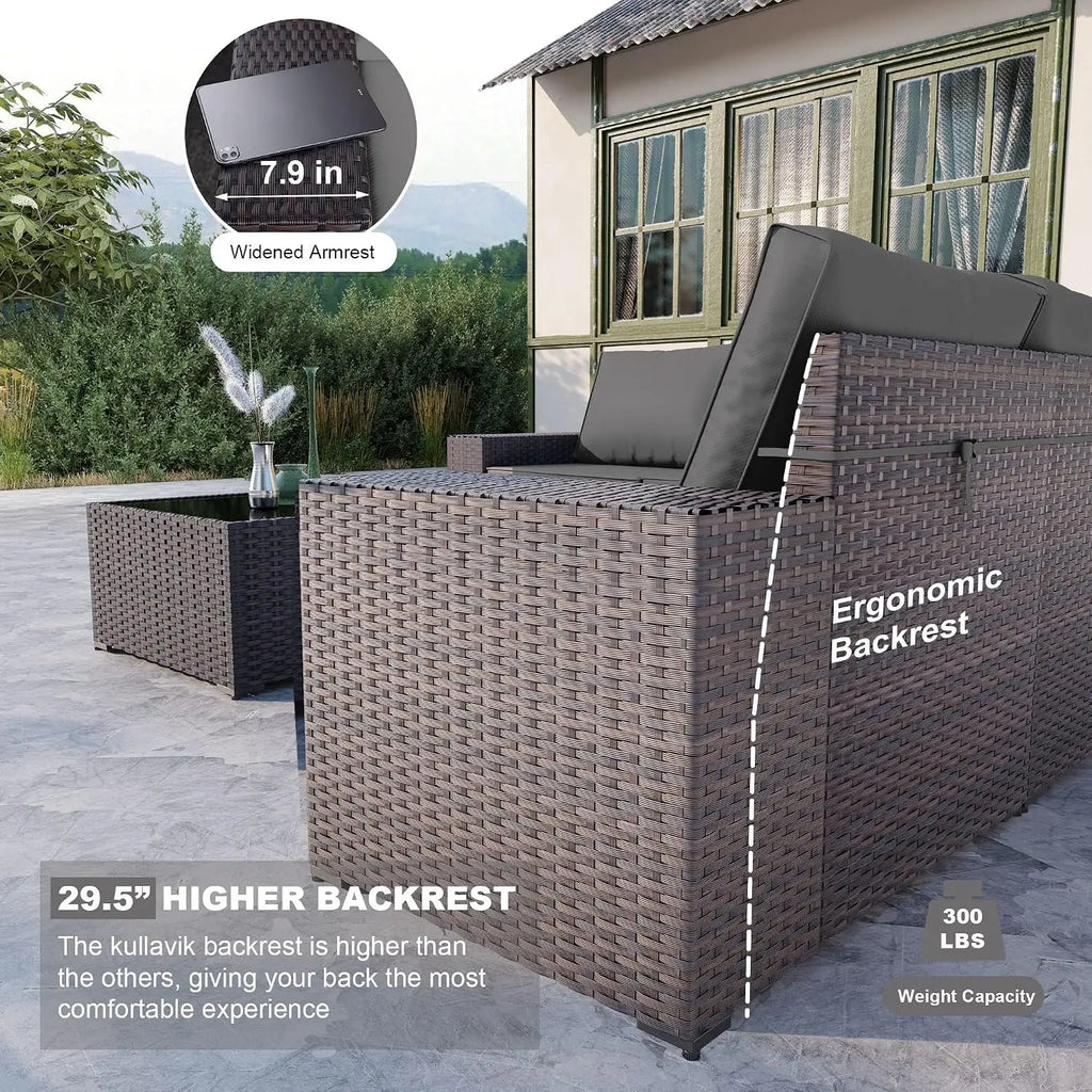 Outdoor Patio PE Wicker Rattan Sectional Sofa Set 6PCS, Customized