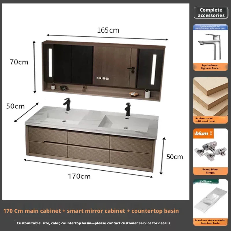 Intelligent Bathroom Vanity, Seamless Stone Slab Ceramic Basin for a Modern Streamlined Look