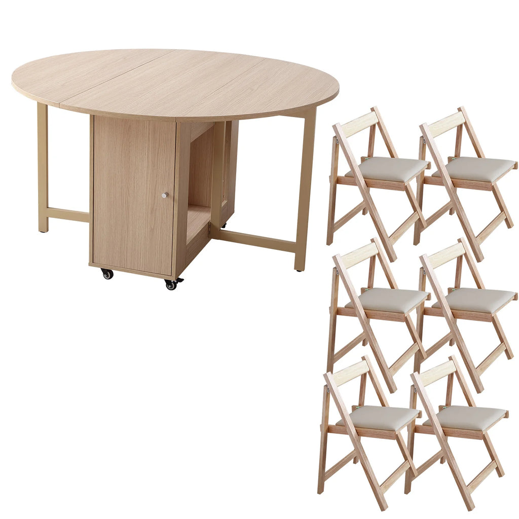 Multifunctional Round Folding Dining Table with Dining Chairs