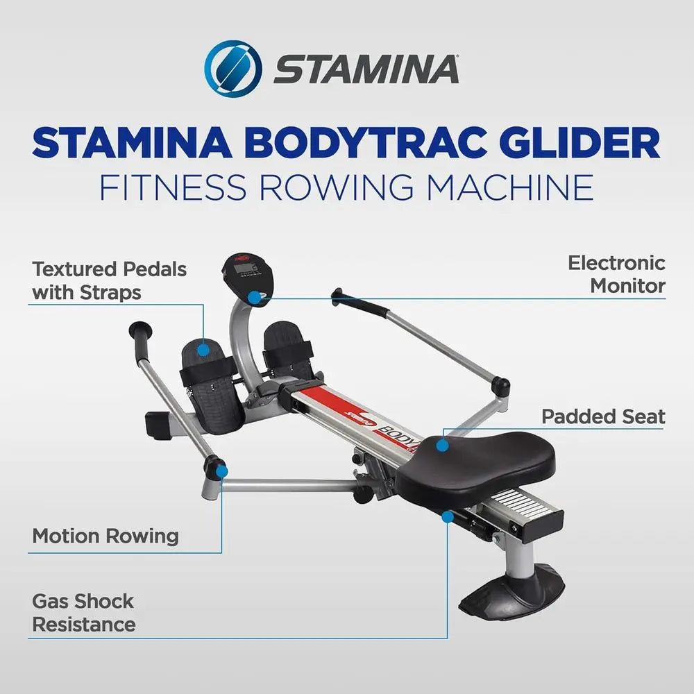 Hydraulic Rowing Machine Cylinder Resistance Glider, Home Gym Fitness Exercise Equipment, 250 Lbs Weight Capacity