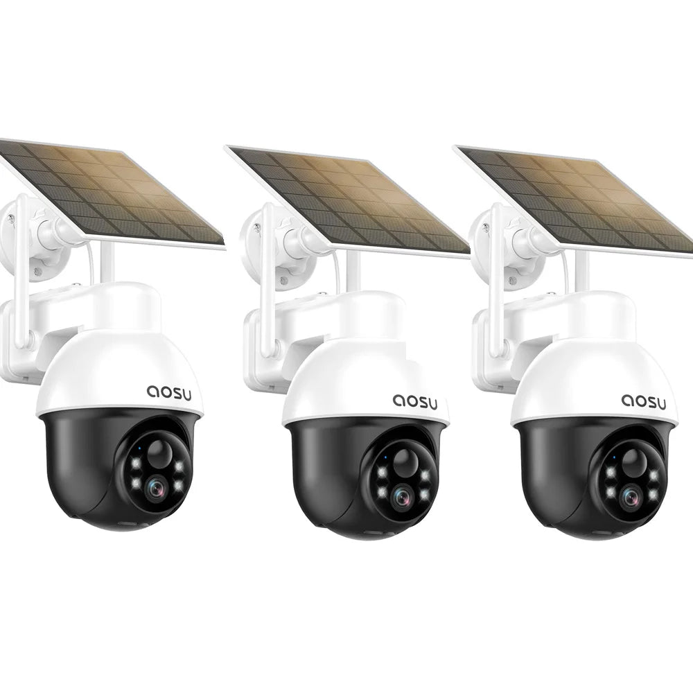 AOSU 3MP PTZ Solar Security Camera,, Built-in Battery, Wireless 2.4Ghz WIFI Camera PIR AI Detection, 2-Way Audio