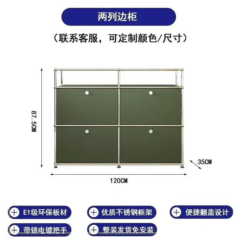 Olive Green Sideboard Storage Cabinets, Modular Combination Metal Frame for Living Room, Office