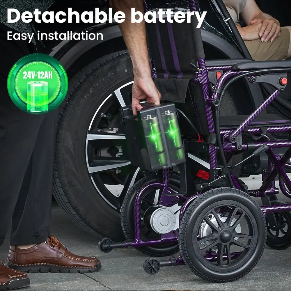 Lightweight Foldable Electric Wheelchair for Adults, 360W Dual Motor