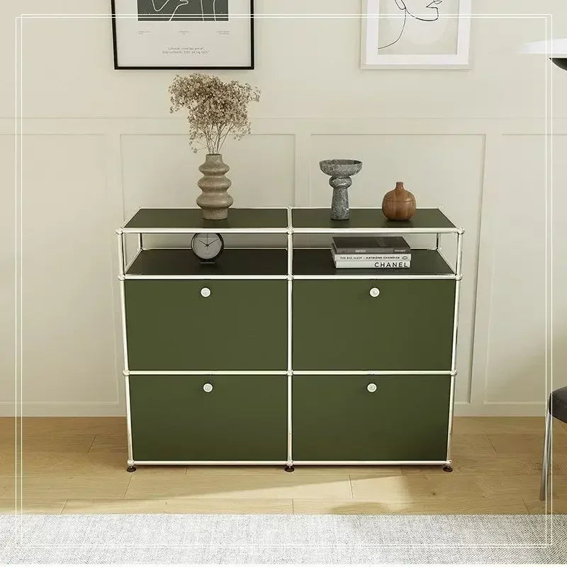 Olive Green Sideboard Storage Cabinets, Modular Combination Metal Frame for Living Room, Office
