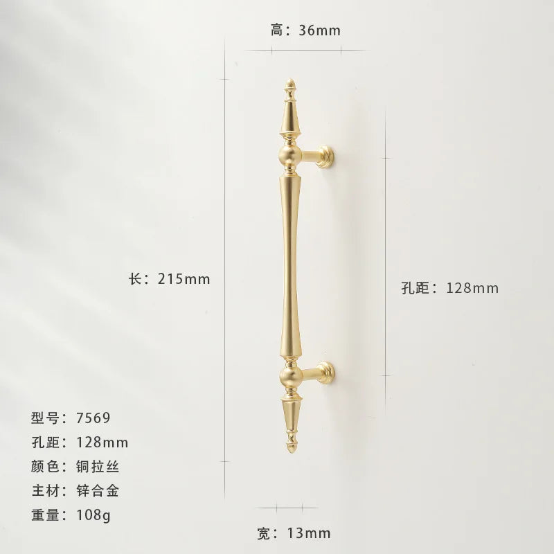 French-style Golden Wardrobe Door Handle Copper-finish, Single-hole Drawer Knob,