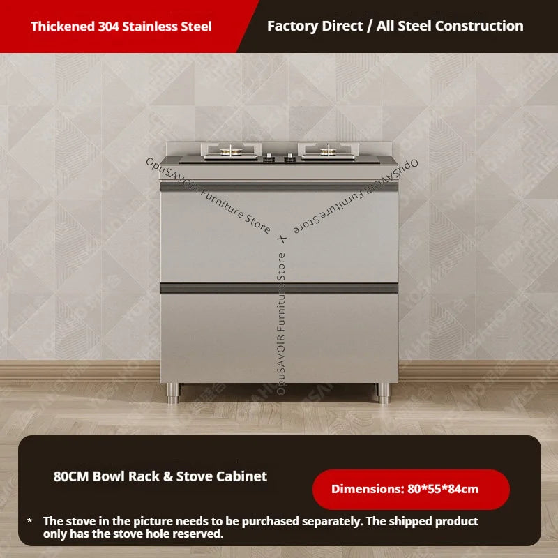 304 Stainless Steel Cabinet Kitchen Wall Cabinet Multifunctional Combination Dish Cabinet, Integrated Stove and Sink Base JT40